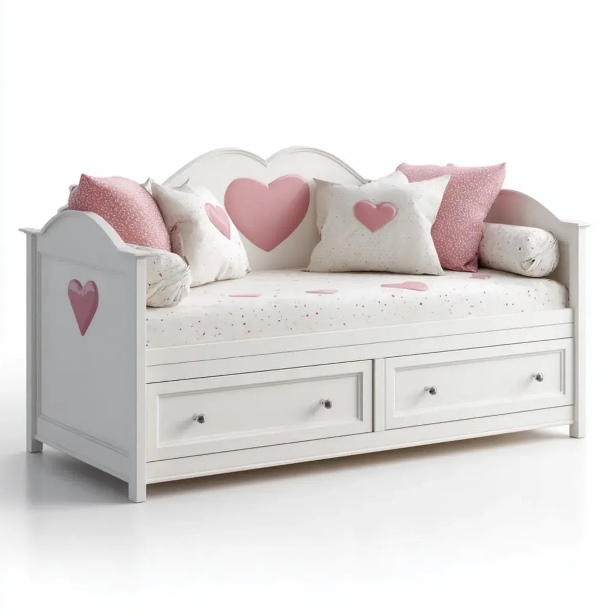 Lit enfant banquette avec 2 tiroirs de rangement blanc et rose 90 x 190 cm en panneaux MDF rectangulaire