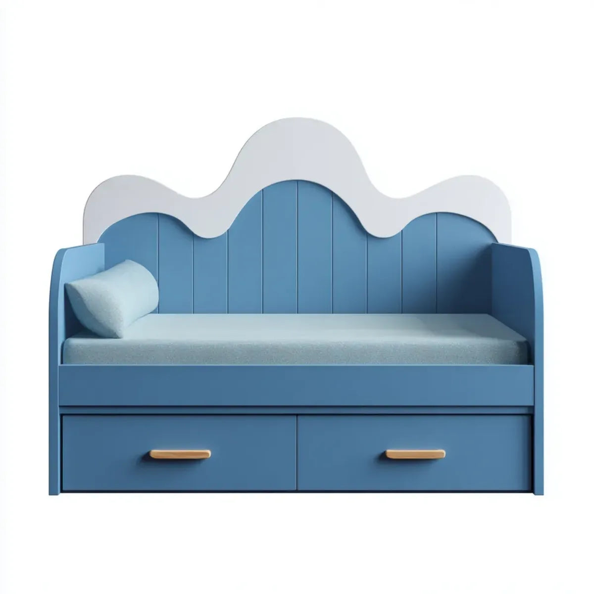 Lit enfant avec 2 tiroirs bleu 90 x 190 cm en MDF forme vague