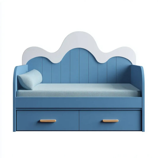 Lit enfant avec 2 tiroirs bleu 90 x 190 cm en MDF forme vague