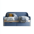 Lit enfant avec rangement 90 x 190 cm bleu et naturel en MDF et pin massif rectangulaire avec 2 tiroirs
