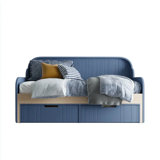 Lit enfant avec rangement 90 x 190 cm bleu et naturel en MDF et pin massif rectangulaire avec 2 tiroirs