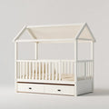 Lit bébé cabane blanc 140 x 70 cm en pin massif rectangulaire avec 2 tiroirs