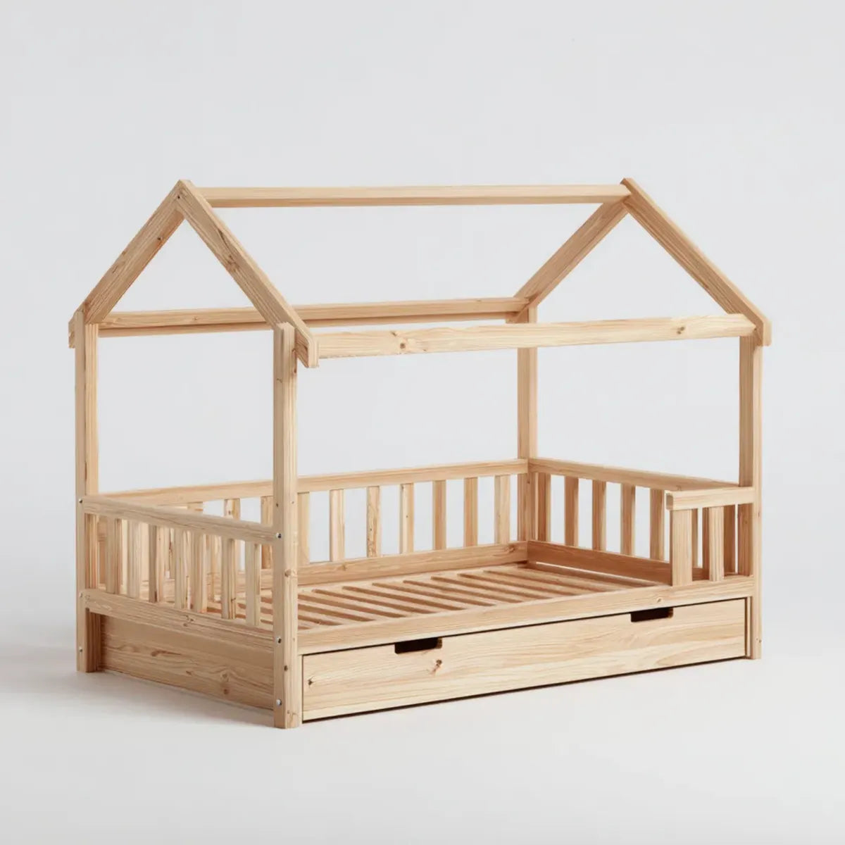 Lit cabane enfant avec tiroir en pin massif naturel 90 x 190 cm rectangulaire