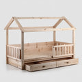 Lit cabane enfant avec 2 tiroirs pin massif naturel 90 x 200 cm forme maison