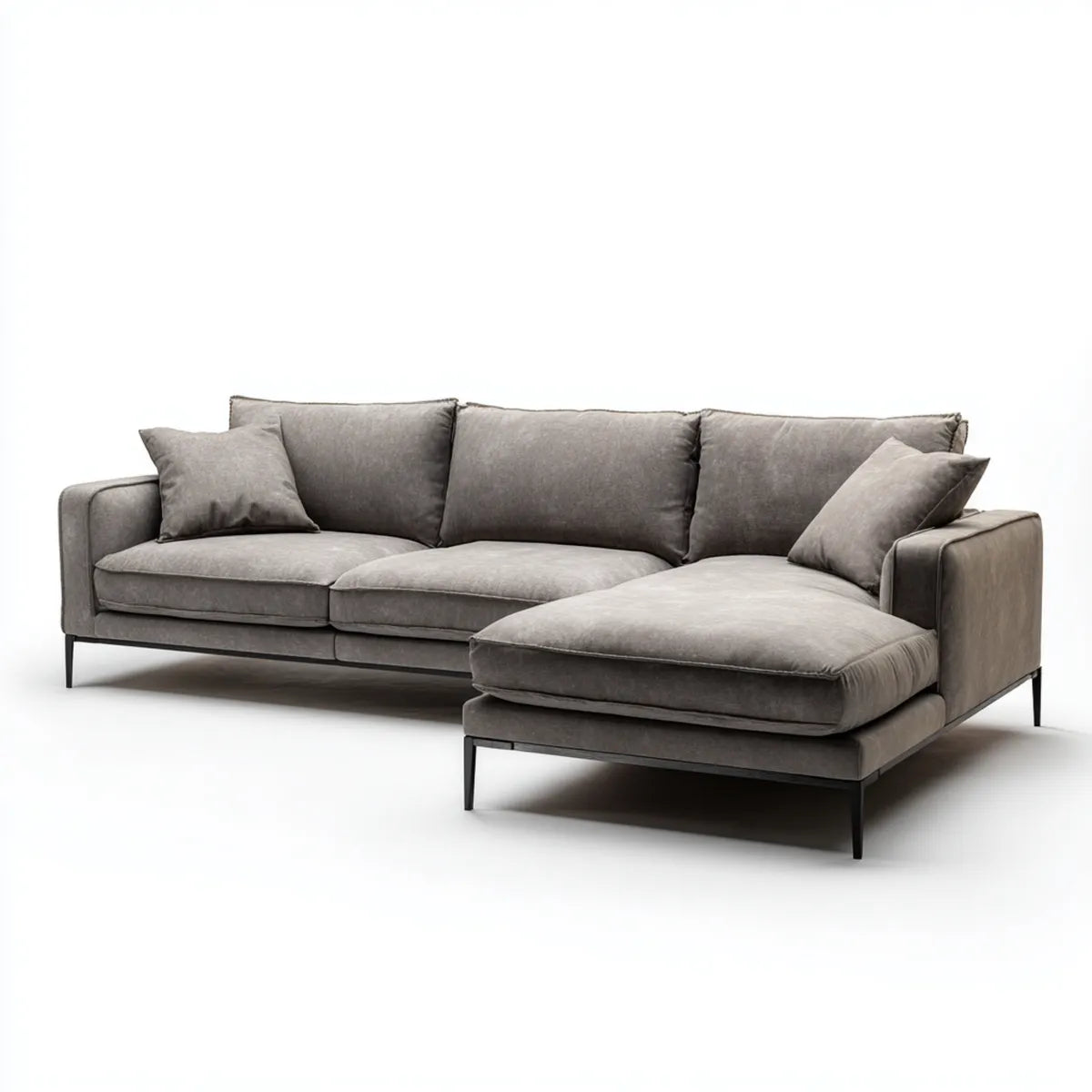 Canapé d’angle droit 4 places gris en polyester 270 x 160 x 85 cm