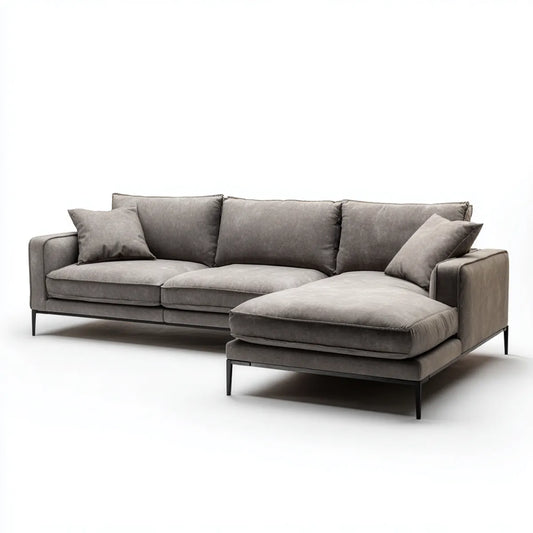 Canapé d’angle droit 4 places gris en polyester 270 x 160 x 85 cm