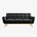 Canapé 3 places noir en polyester avec pieds en hévéa massif 180 x 80 x 82 cm