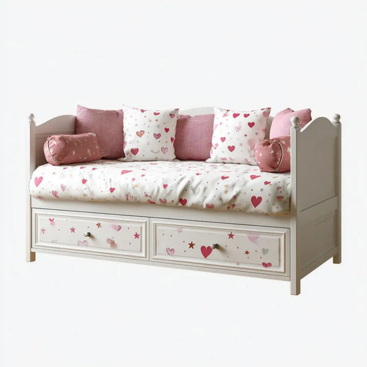 Lit enfant avec 2 tiroirs blanc et rose 90 x 190 cm panneaux MDF rectangulaire