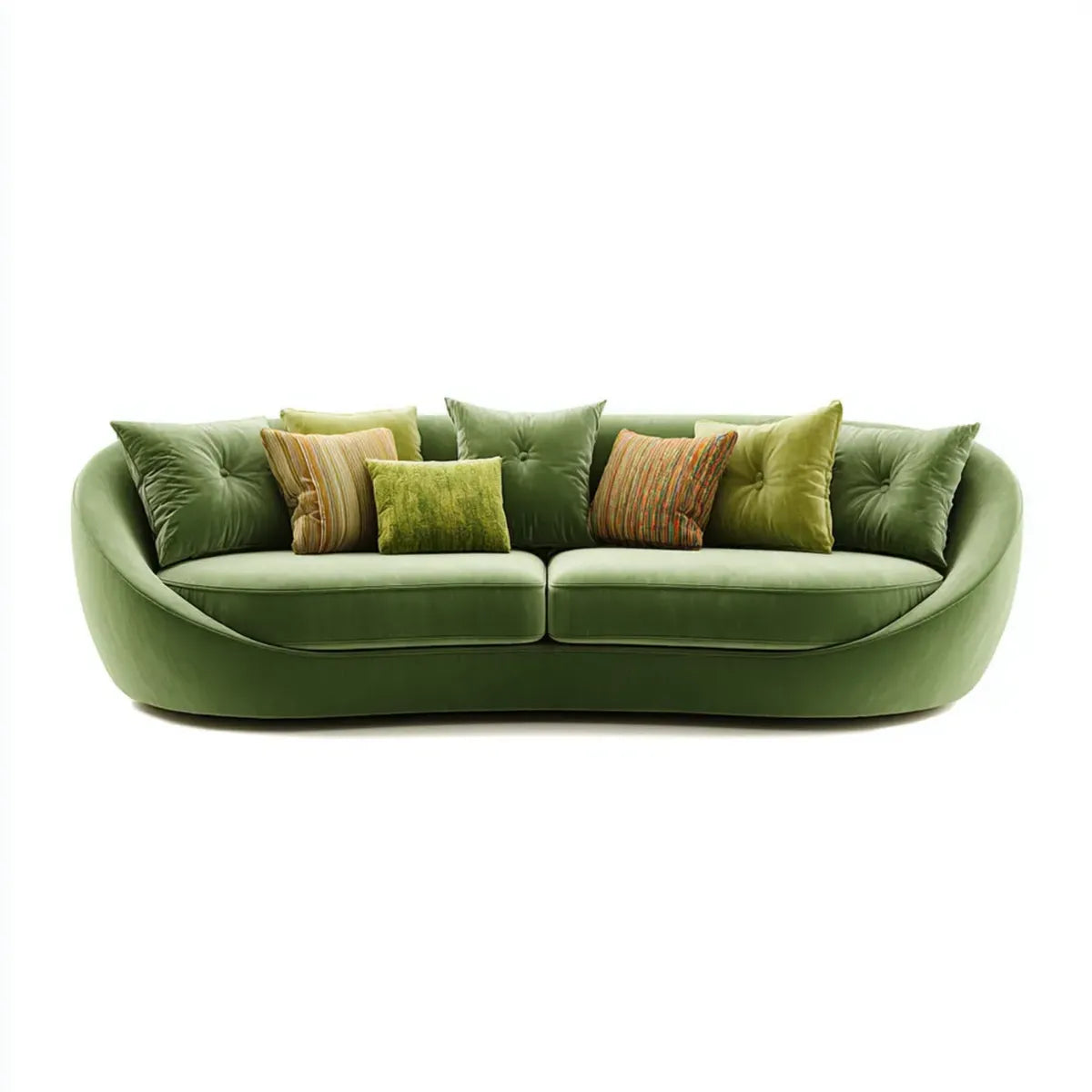 Canapé 3 places vert olive en velours de polyester forme arrondie 230 x 105 x 78 cm