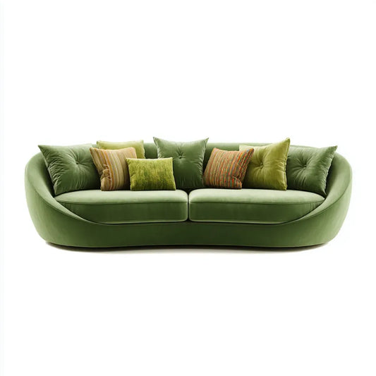 Canapé 3 places vert olive en velours de polyester forme arrondie 230 x 105 x 78 cm