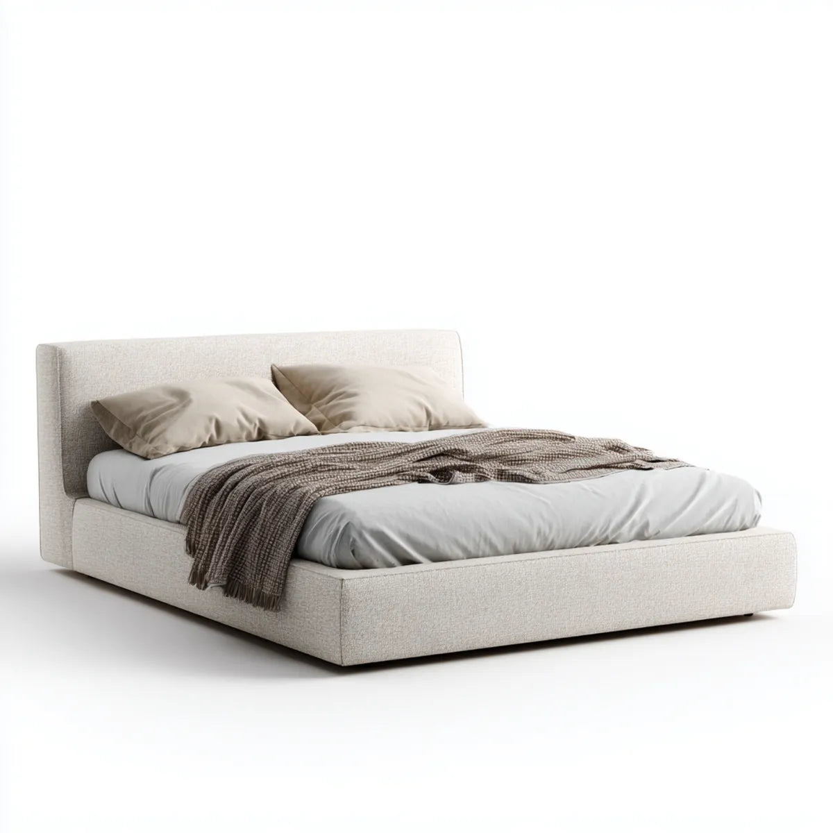 Lit double rembourré beige 160 x 200 cm en polyester forme rectangulaire