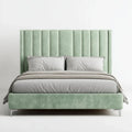Lit double capitonné vert sauge 160 x 200 cm en velours de polyester rectangulaire