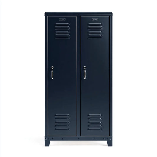 Armoire de rangement vestiaire 2 portes bleu marine en acier rectangulaire 80 x 40 x 180 cm