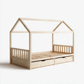 Lit cabane enfant avec 2 tiroirs en pin massif naturel 90 x 200 cm forme maison 206 x 96 x 165 cm