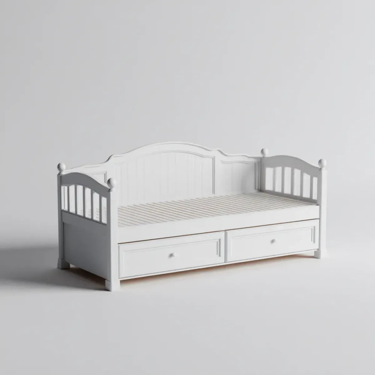 Lit banquette enfant blanc 90 x 190 cm en pin massif et MDF rectangulaire avec 2 tiroirs