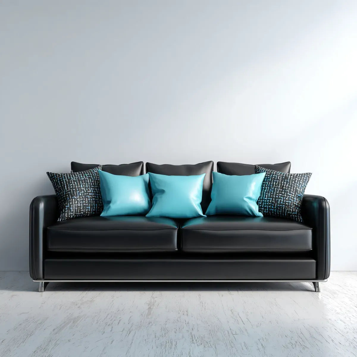 Canapé 3 places noir 220 x 95 x 85 cm en cuir synthétique PU forme droite