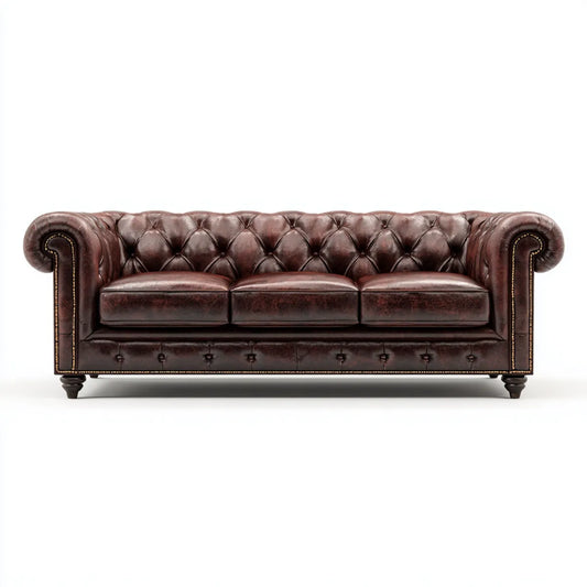 Canapé Chesterfield 3 places marron foncé en cuir synthétique PU 230 x 95 x 75 cm