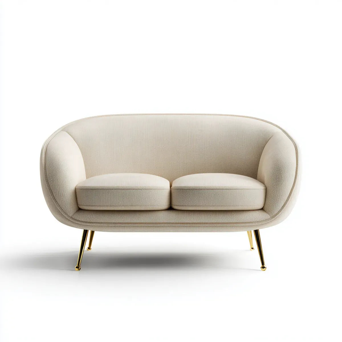 Canapé 2 places crème 160 x 83 x 79 cm en polyester avec pieds en acier doré forme arrondie