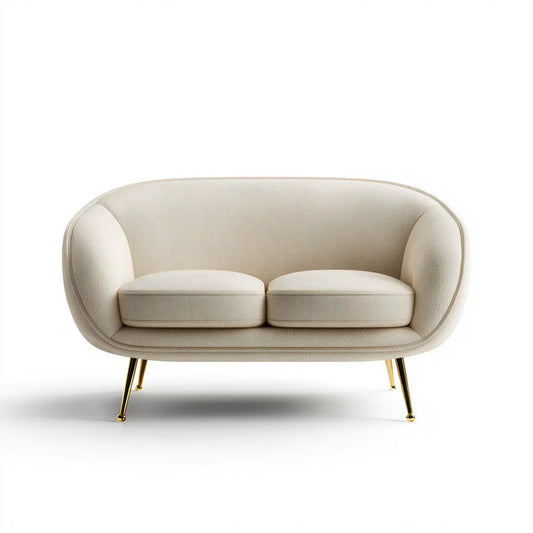Canapé 2 places crème 160 x 83 x 79 cm en polyester avec pieds en acier doré forme arrondie