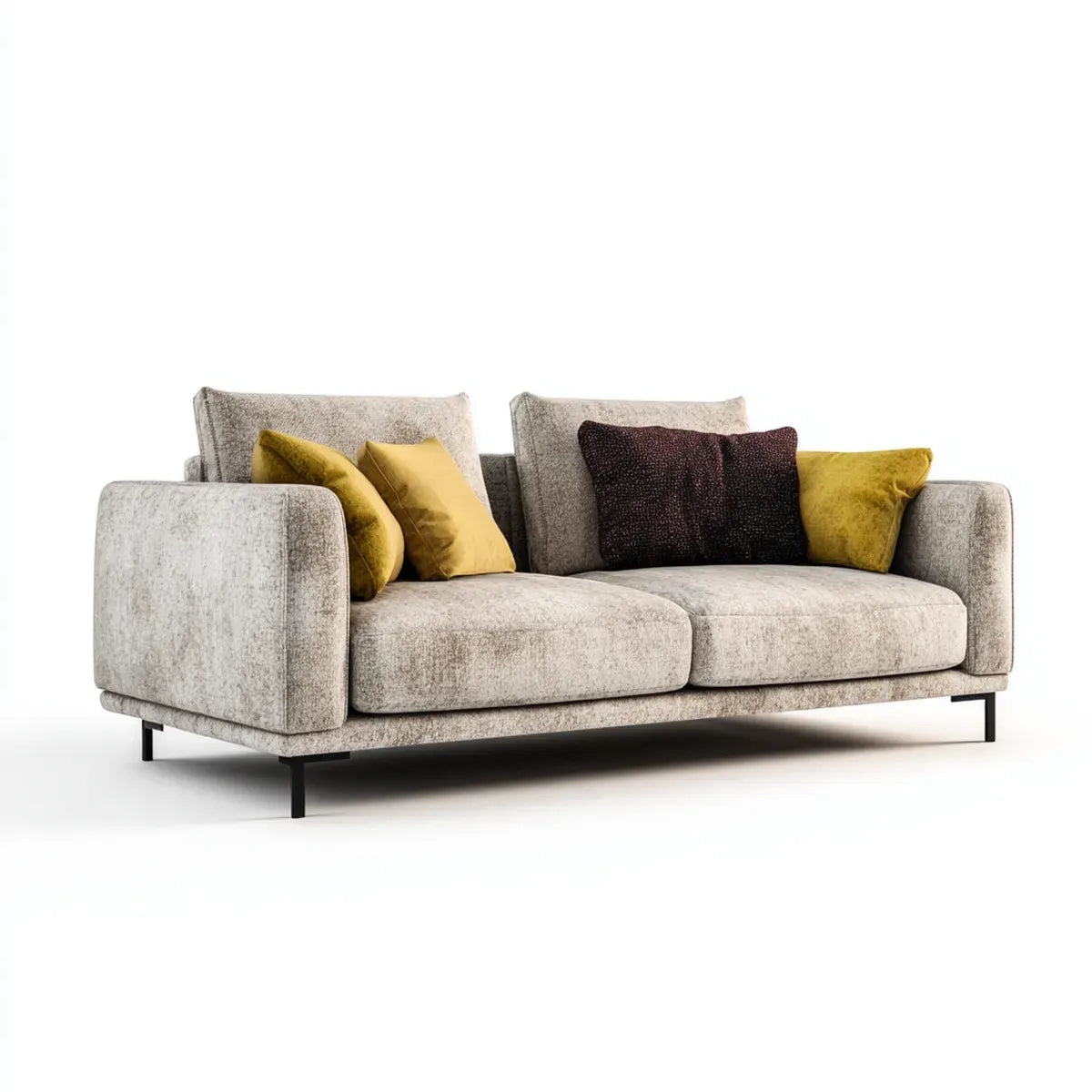 Canapé droit 3 places gris clair en polyester 220 x 95 x 85 cm avec pieds en acier noir
