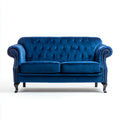Canapé 2 places bleu en velours de polyester capitonné 165 x 85 x 78 cm