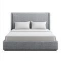 Lit double capitonné gris 160 x 200 cm polyester rectangulaire