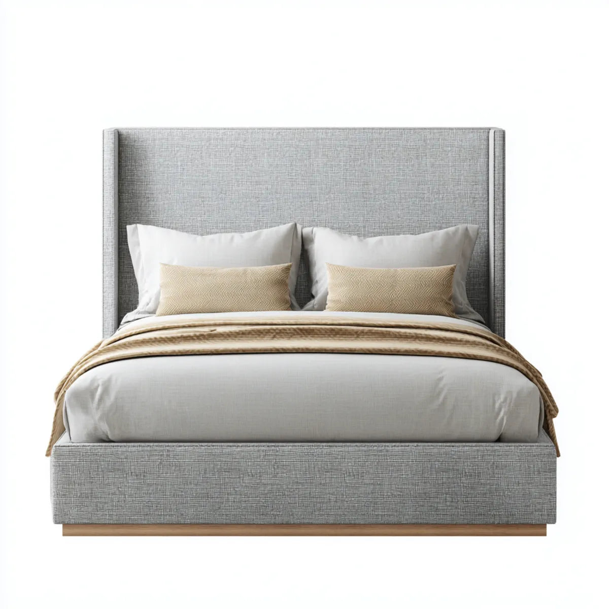 Lit double gris 160 x 200 cm en polyester et bois d'ingénierie rectangulaire