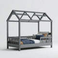 Lit enfant cabane gris 90 x 190 cm en pin massif forme maison