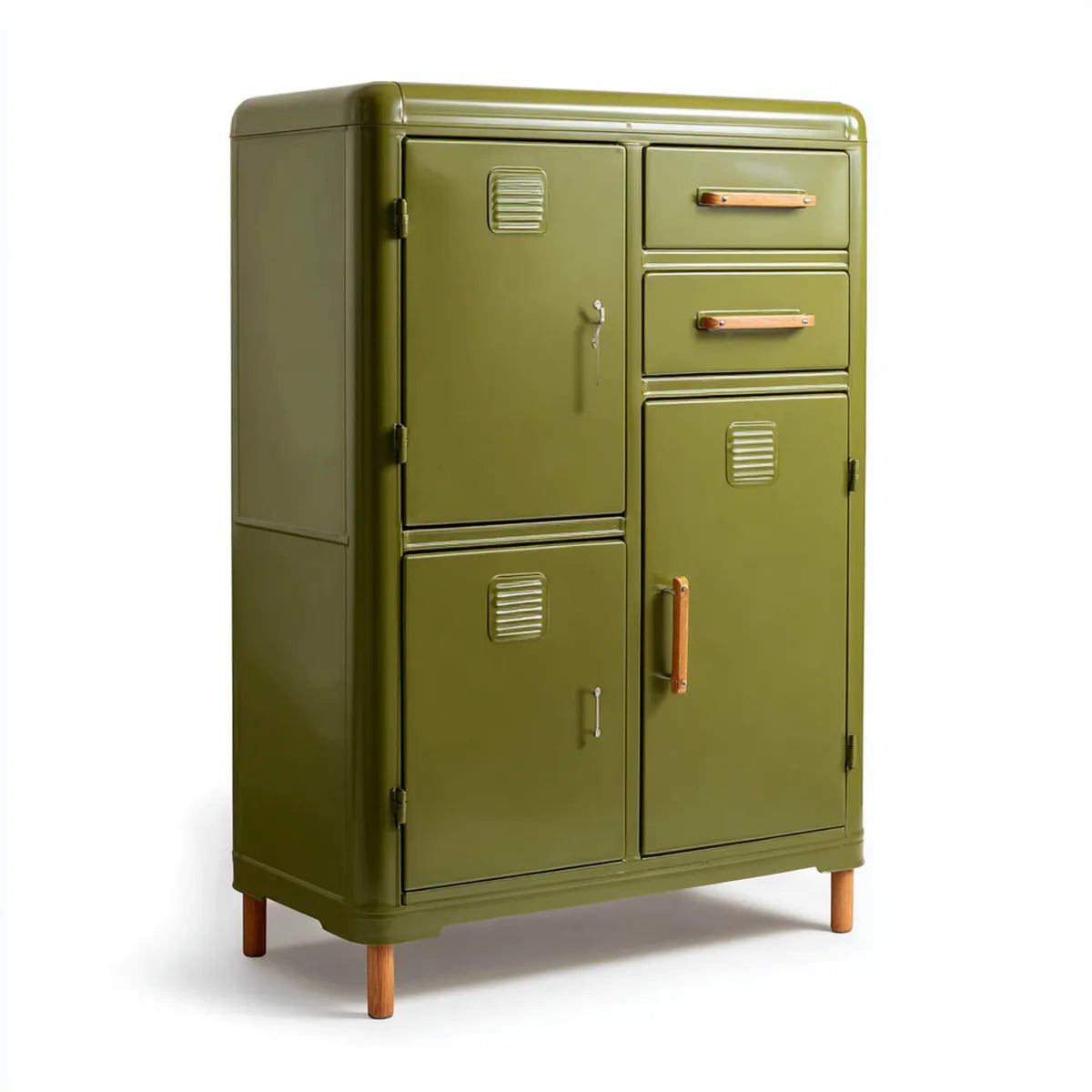 Armoire de rangement rectangulaire verte en acier 90 x 45 x 160 cm avec 3 portes et 2 tiroirs